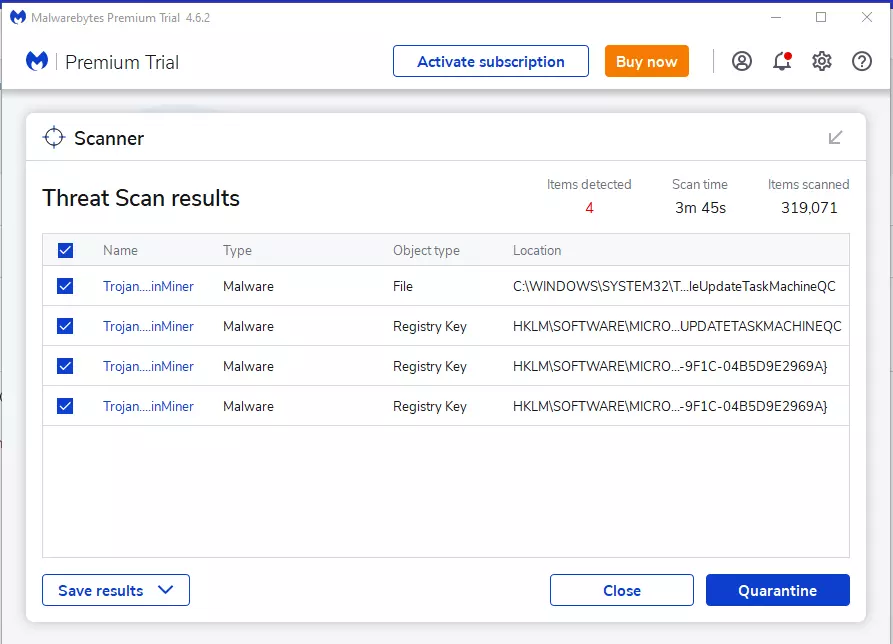 Malwarebytes Detect CoinMiner Trojan