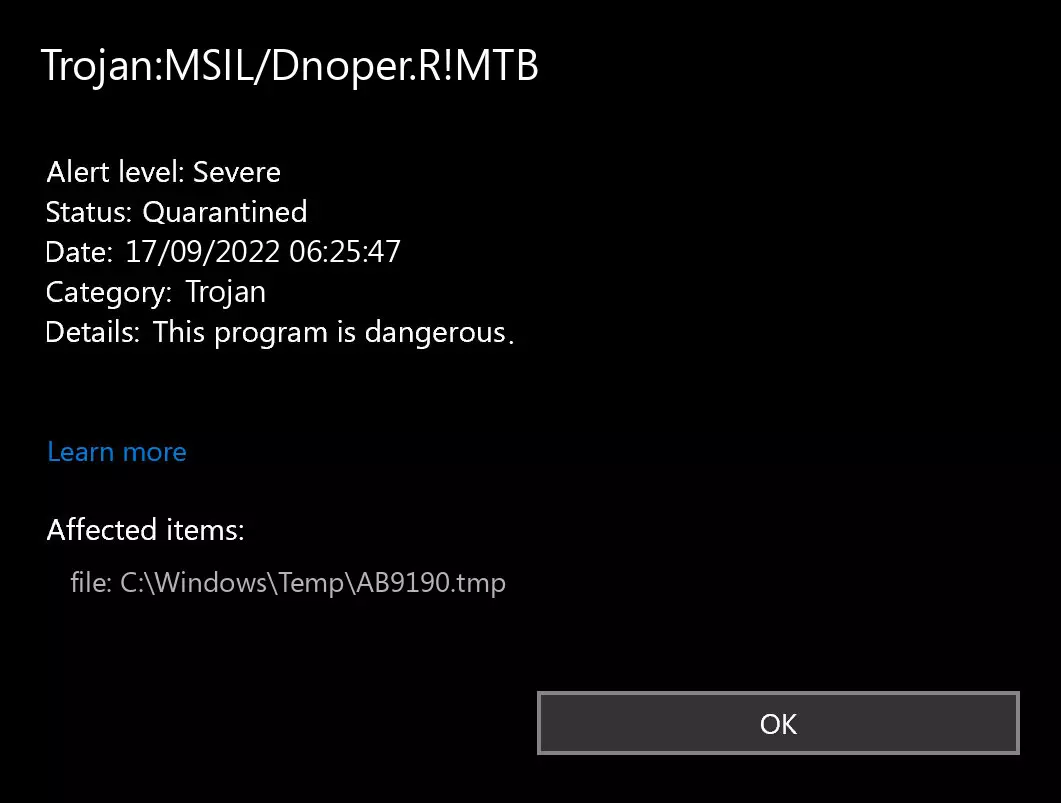 Trojan:MSIL/Dnoper.R!MTB