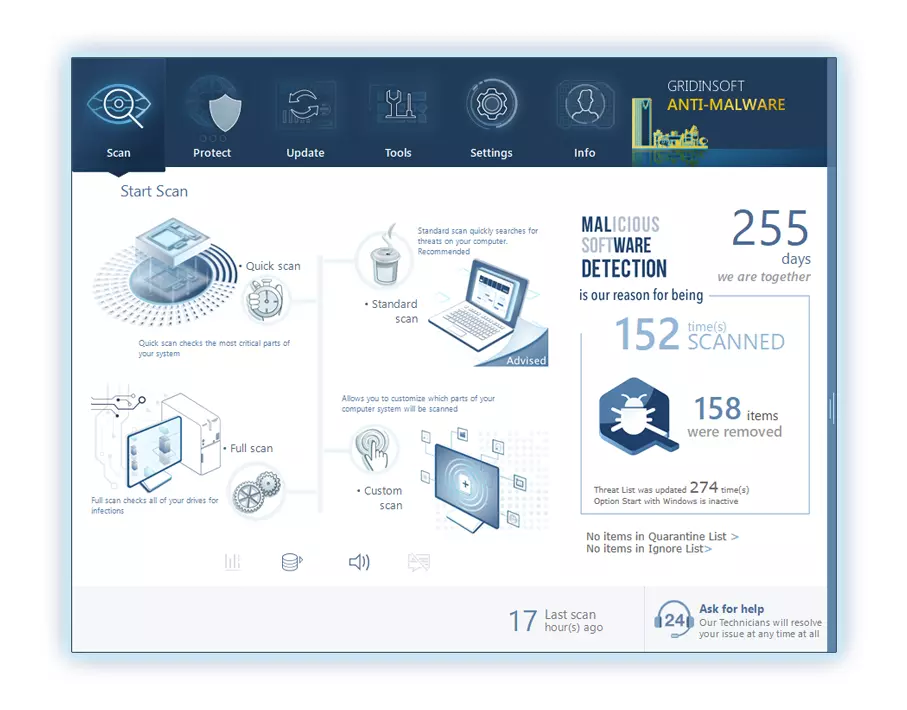 Gridinsoft Anti-Malware - Écran principal