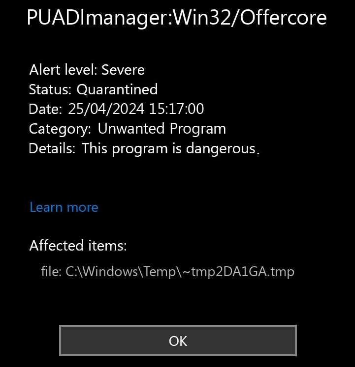 PUADlmanager:Win32/OfferCore detection