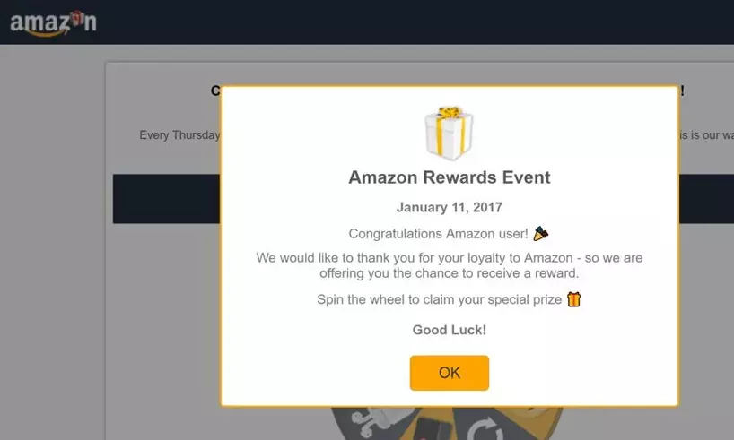 Amazon Rewards Event Pop-up